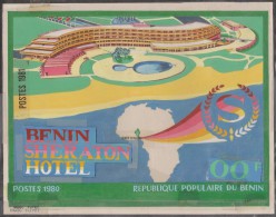 Bénin 1981 Y&T 527. Maquette. Hôtel Sheraton à Cotonou.  Carte De L'Afrique. Hôtel Et Palmiers - Hotel- & Gaststättengewerbe