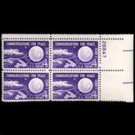 Plate Block -1960 USA ECHO 1- Communications For Peace Stamp Sc#1173 Satellite Space - United States