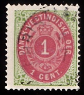 1873-1874. Bi-coloured. 1 C. Green/red. Inverted Frame. Perf. 14x13½. (Michel: 5 IIb) - JF103510 - Dänisch-Westindien