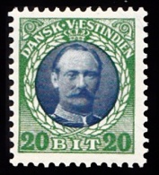 1907-1908. Frederik VIII. 20 Bit Blue/green. (Michel: 44) - JF103528 - Deens West-Indië