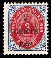 1902. Surcharge. Local, Black Surcharge. 2 CENTS 1902 On 3 C. Blue/red. Inverted Frame.... (Michel: 23 AII) - JF103503 - Danish West Indies