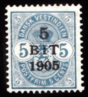 1905. Surcharge. 5 BIT On 5 C. Blue. (Michel: 39) - JF103452 - Deens West-Indië