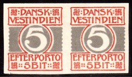 1905. Numeral Type.  5 Bit Red/grey Imperf. Pair. Proof. (Michel: P5A (U)) - JF103702 - Dänisch-Westindien