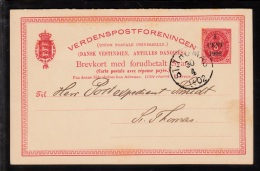 1902. Bi-coloured Type. Surcharge 1+1 Cent 1902 On 3+3 CENTS Red DOBBELT Brevkort. Only... (Michel: FACIT BKd 6) - JF103 - Deens West-Indië