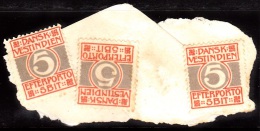 1905. Numeral Type.  5 Bit Red/grey. Small Piece With 3 Stamps. (Michel: P5A) - JF103706 - Danish West Indies