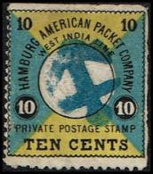 1875. HAPAG. 10 CENTS. Perforated On 2 Sides. Cancelled With Blue Figurecancel Anchor A... (Michel: ) - JF106466 - Danish West Indies