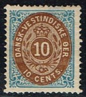 1876-1879. Bi-coloured. 10 C. Blue/dark Brown. Inverted Frame. Perf. 14x13½. (Michel: 11 IIb) - JF153296 - Deens West-Indië