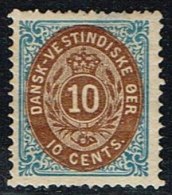 1876-1879. Bi-coloured. 10 C. Blue/dark Brown. Inverted Frame. Perf. 14x13½. (Michel: 11 IIb) - JF153296 - Danish West Indies