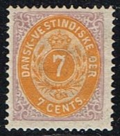 1873-1874. Bi-coloured. 7 C. Red Lilac/dull Yellow. Second Print.  Normal Frame. Perf. ... (Michel: 8 Ib) - JF153271 - Danish West Indies