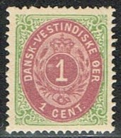 1873-1874. Bi-coloured. 1 C. Green/red. Normal Frame. Perf. 14x13½. (Michel: 5 Ib) - JF153311 - Deens West-Indië