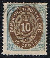 1876-1879. Bi-coloured. 10 C. Blue/dark Brown. Normal Frame. Perf. 14x13½. Variety T.S (Michel: 11 Ic) - JF153284 - Dänisch-Westindien