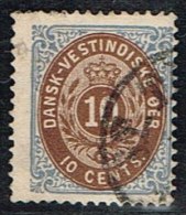 1876-1879. Bi-coloured. 10 C. Dark Ultramarine/dark Brown. 3rd Print. Normal Frame. Per... (Michel: 11 Ia) - JF153294 - Danish West Indies