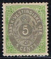 1876-1879. Bi-coloured. 5 C. Green/gray. Normal Frame. Perf. 14x13½. (Michel: 10 I) - JF153272 - Danish West Indies