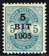 1905. Surcharge. 5 BIT On 5 C. Blue. (Michel: 39) - JF153419 - Deens West-Indië
