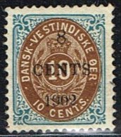 1902. Surcharge. Local, Black Surcharge. 8 CENTS 1902 On 10 C. Blue/brown. Normal Frame... (Michel: 24 A I (AFA 19w)) - - Danish West Indies