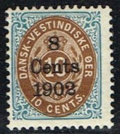 1902. Surcharge. Copenhagen Surcharge. 8 Cents 1902 On 10 C. Blue/brown. Normal Frame. ... (Michel: 26 I (AFA 21w)) - JF - Deens West-Indië