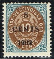 1902. Surcharge. Local, Black Surcharge. 8 CENTS 1902 On 10 C. Blue/brown. Normal Frame. (Michel: 24 A I) - JF153360 - Danish West Indies