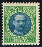 1907-1908. Frederik VIII. 20 Bit Blue/green. (Michel: 44) - JF153430 - Deens West-Indië