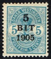 1905. Surcharge. 5 BIT On 5 C. Blue. (Michel: 39) - JF153412 - Deens West-Indië