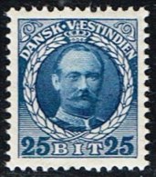 1907-1908. Frederik VIII. 25 Bit Blue. Variety. (Michel: 45) - JF153438 - Deens West-Indië
