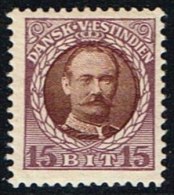 1907-1908. Frederik VIII. 15 Bit Brown/violet (Michel: 43) - JF153429 - Deens West-Indië