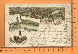 GUBEN: Litho Multi Vues, Panorama, Rathaus, Neisse-Berge, Sieges Denkmal - Guben