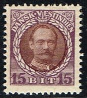 1907-1908. Frederik VIII. 15 Bit Brown/violet (Michel: 43) - JF153423 - Deens West-Indië