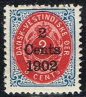 1902. Surcharge. Copenhagen Surcharge. 2 Cents 1902 On 3 C. Blue/red. Inverted Frame. (Michel: 25 II) - JF153361 - Danish West Indies
