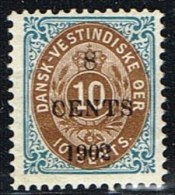 1902. Surcharge. Local, Black Surcharge. 8 CENTS 1902 On 10 C. Blue/brown. Normal Frame. (Michel: 24 A I) - JF153357 - Danish West Indies