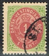 1873-1874. Bi-coloured. 1 C. Green/red. Inverted Frame. Perf. 14x13½. (Michel: 5 IIb) - JF153315 - Danish West Indies