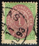 1873-1874. Bi-coloured. 1 C. Green/red. Normal Frame. Perf. 14x13½. ST. THOMAS 14 11 1893. (Michel: 5 Ib) - JF158895 - Danish West Indies