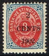 1902. Surcharge. Local, Black Surcharge. 2 CENTS 1902 On 3 C. Blue/red. Inverted Frame.... (Michel: 23 AII) - JF157813 - Danish West Indies