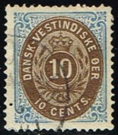 1876-1879. Bi-coloured. 10 C. Blue/dark Brown. Normal Frame. Perf. 14x13½. (Michel: 11 Ic) - JF158898 - Danish West Indies