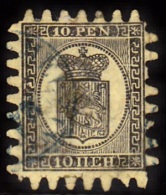 1866-1874. Coat Of Arms. Penni & Mark. Roulette III (long Tongue). 10 PEN. Black On Buf... (Michel: 7 Cx) - JF100642 - Ungebraucht