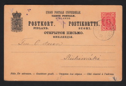 OIS 12 IX 1892. On 10 PEN POSTKORT To Rühimaki.  (Michel: ) - JF104684 - Entiers Postaux