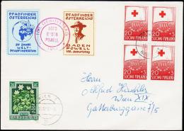 1957. 4X 20+3 M RED CROSS. PFADFINDER ÖSTERREICHS BADEN POWELL 100. GEBURTSTAG. WIEN 18... (Michel: 483) - JF125271 - Lettres & Documents