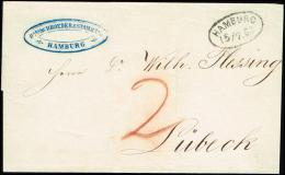 1863. HAMBURG 15/7 63 In Oval On Cover To Lübeck. Porto 2 In Redbrown. (Michel: ) - JF106209 - Hambourg