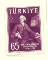 TURKEY  -  1957  Benjamin Franklin  65k   Mounted/Hinged Mint - Nuovi