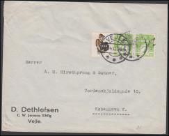 1927-1930. Wavy-line. KKKK + 7 øre Yellowgreen On Cover To København From VEJLE 5.4.32.  (Michel: R 34) - JF171160 - Abarten Und Kuriositäten