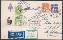 1927-1930. Wavy-line. KKKK + 7 øre Yellowgreen On 7 øre BREVKORT (99-H.) NATTFLYGNING S... (Michel: R 34) - JF171159 - Abarten Und Kuriositäten