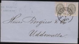 1875. Bi-coloured. 3 Øre Grey/light Ultramarine. Perf. 14x13½. Normal Frame PAIR On Cov... (Michel: 22IYAa) - JF106453 - Covers & Documents