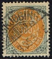 1875. Bi-coloured. 100 Øre Yellow/greenish Grey. Perf. 14x13½. Inverted Frame RINGKJØBI... (Michel: 31IIYA) - JF157949 - Neufs