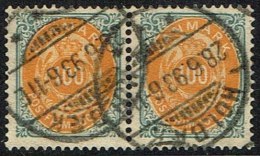 1875-1903. Bi-coloured. 100 Øre Grey/yellow Pair HOLBÆK 28. 6. 93. (Michel: 31) - JF157948 - Ongebruikt