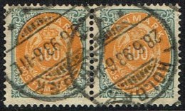 1875-1903. Bi-coloured. 100 Øre Grey/yellow Pair HOLBÆK 28. 6. 93. (Michel: 31) - JF157948 - Nuevos