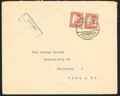 1932. Gullfoss. 65 Aur Brown In Pair Sent PAR AVION To Danmark . REYKJAVIK 6. IV. 43. (Michel: 154) - JF104553 - Lettres & Documents