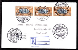 1930. The Parliament. Alltinget. Air Mail. 20 Aur In Beautiful Strip-of-3 On Cover To R... (Michel: 143) - JF103938 - Covers & Documents