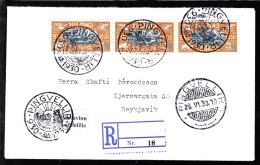 1930. The Parliament. Alltinget. Air Mail. 20 Aur In Beautiful Strip-of-3 On Cover To R... (Michel: 143) - JF103938 - Storia Postale