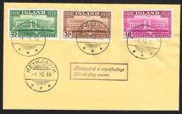 1938. University Of Reykjavik. Set Of 3. FDC REYKJAVIK 1. 12. 38. (Michel: 200-202) - JF104260 - Storia Postale