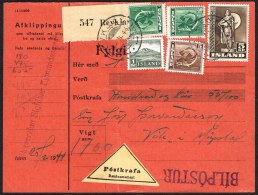 1943. Viking. 5 Kr. Dark Brown. Perf. 14 Together With 5 Aur, 2x 50 Aur Fish And 1 Kr. ... (Michel: 230A) - JF104581 - Storia Postale