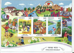 2015 Miniature Sheet, 5 Pcs, Swachh Bharat Return, India Post, Theme Drinking Water, Sanitation - Neufs